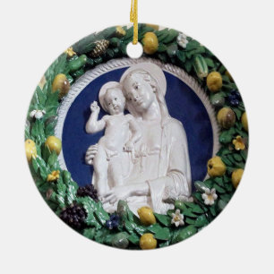 Della Robbia Madonna met Kind- en Vruchtgrond Keramisch Ornament