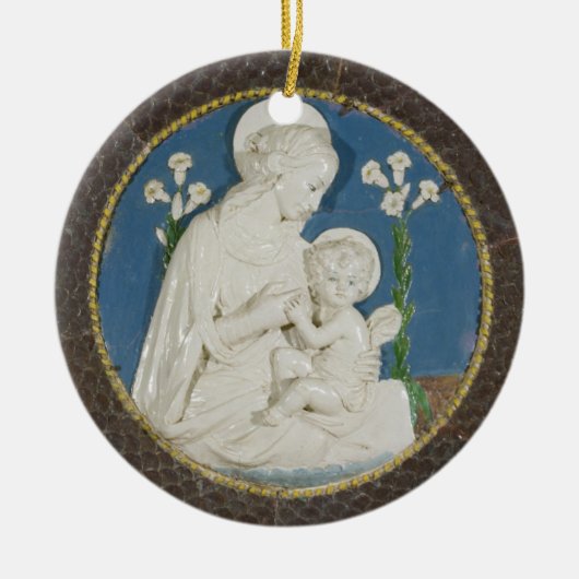 Della Robbia Virgin met Lilies Blue White Madonna Keramisch Ornament (Voorkant)