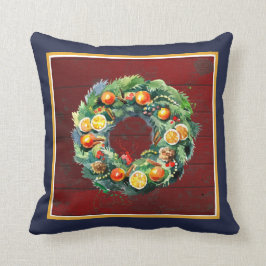 Della Robbia Wreath op Rustic Barn Board Kussen