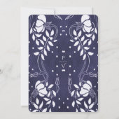 Dellijst van bloemen op blauwe trouwuitnodiging kaart (Achterkant)