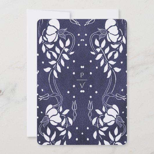 Dellijst van bloemen op blauwe trouwuitnodiging kaart (Achterkant)