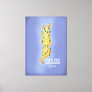 Delos Griekenland Kaart reisposter Canvas Afdruk