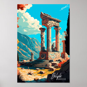 Delphi Griekenland vintage reisillustratie Poster