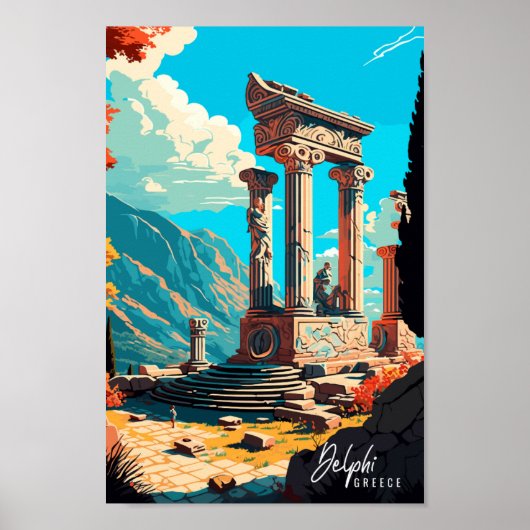 Delphi Griekenland vintage reisillustratie Poster (Voorkant)
