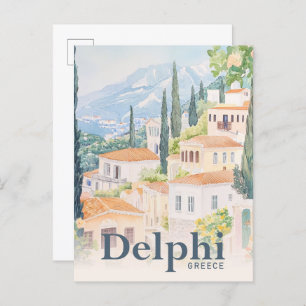 Delphi Griekenland Waterverf reisillustratie Briefkaart