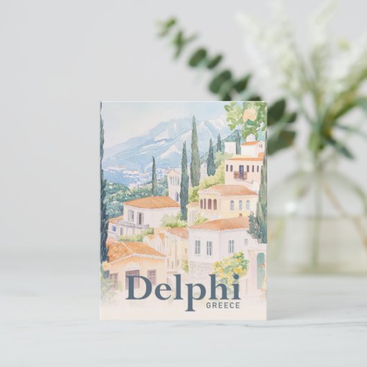 Delphi Griekenland Waterverf reisillustratie Briefkaart (Staand voorkant)