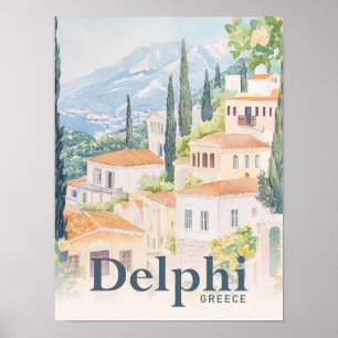 Delphi Griekenland Waterverf reisillustratie Poster