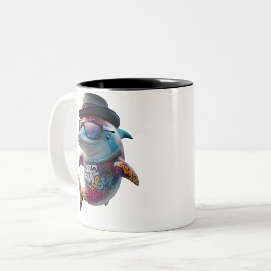 Delphin mok. tweekleurige koffiemok (Voorkant links)