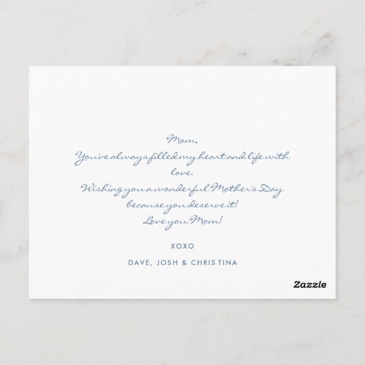 Delphine en baby Moederdag, Happy Moederdag Briefkaart (Achterkant)