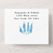 Delphinium Blauw Bloemen Botanische Bruiloft All In One Uitnodiging (Achterkant)