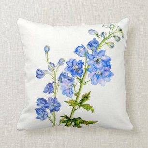 Delphinium blauw fine art bloemenvierkant kussen