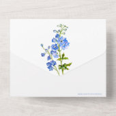 Delphinium blauw waterverf kunst bruiloft all in one uitnodiging (Achterkant)