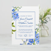 Delphinium blauwe bloemen verandering van huwelijk kaart (Staand voorkant)