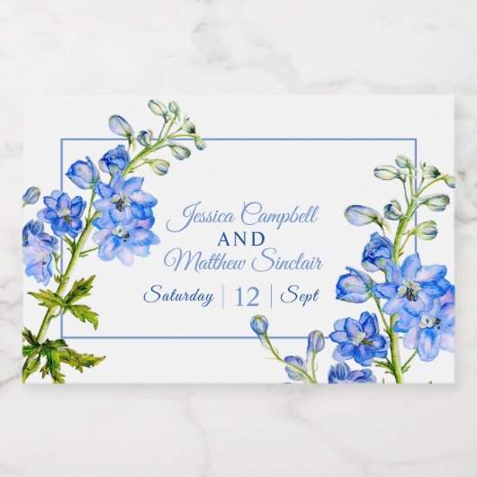 Delphinium bloemen blauw waterverf bruiloft sparkling wijnetiket (Enkel label)