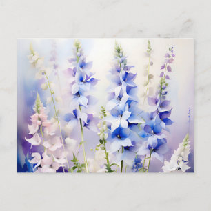 Delphinium Bloemen met Waterverf Wasbeurten Briefkaart