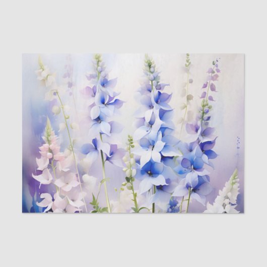 Delphinium Bloemen met Waterverf Wasbeurten Tissuepapier (Voorkant)