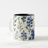 Delphinium bloemen ontwerp, Botanische elegantie Tweekleurige Koffiemok (Voorkant links)