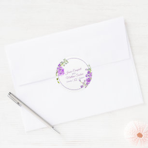 Delphinium bloemen paarse waterverf kunst bruiloft ronde sticker