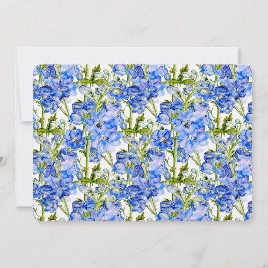 Delphinium bloemenblauw waterverf kunst bruiloft kaart (Achterkant)