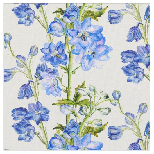 Delphinium botanische kunst blauwe groene witte st stof (Close Up)