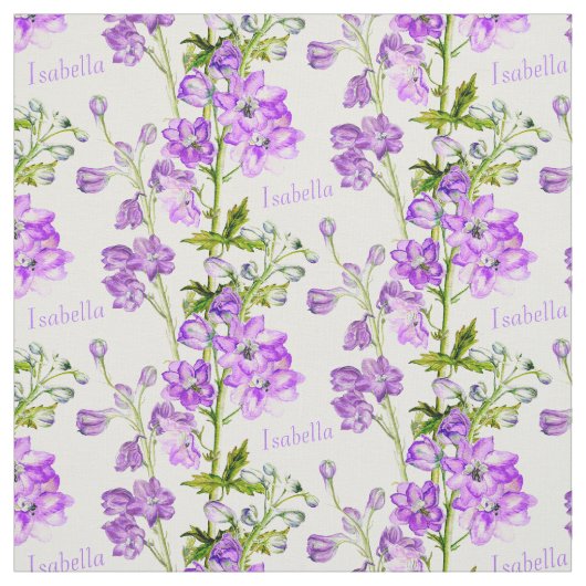 Delphinium botanische kunst paarse witte naamstof stof (Swatch)