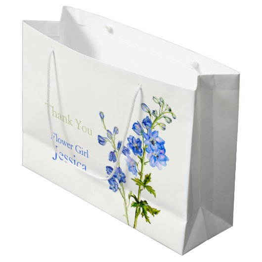 Delphinium bruiloft blauwe bloem meisje gunst cade large cadeautasje (Voorkant Gekanteld)