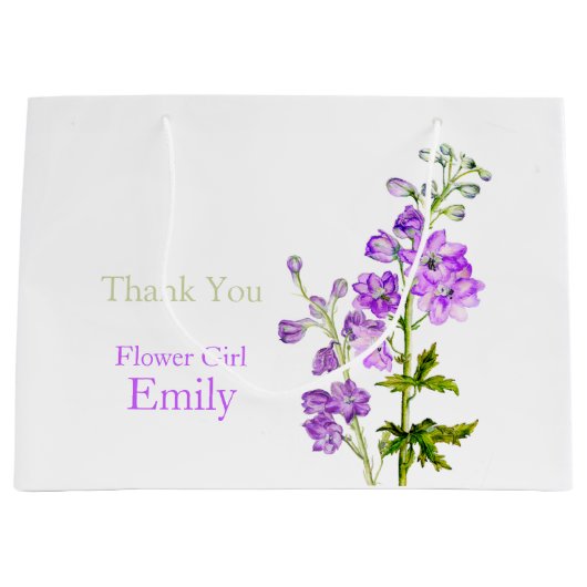 Delphinium bruiloft bloem meisje gunst cadeau tas groot cadeauzakje (Voorkant)