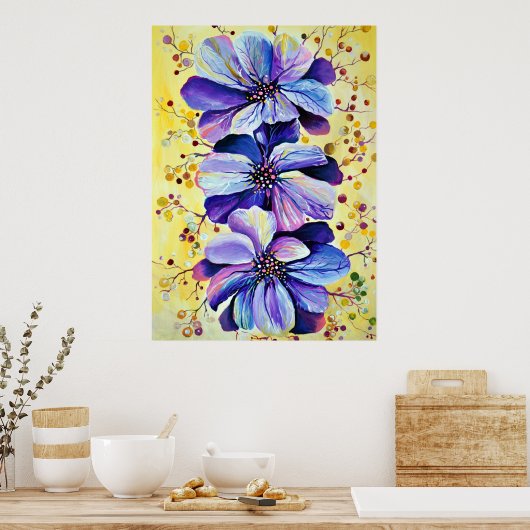 Delphinium Flowers, Waterverf schilderen Poster (Keuken)