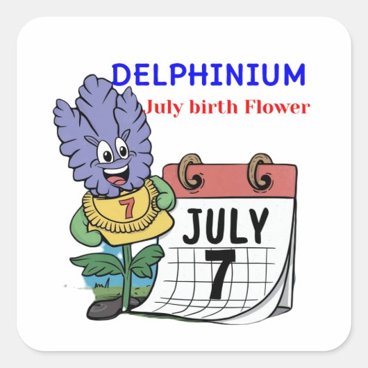 Delphinium - Geboortebloem voor juli Vierkante Sticker (Voorkant)