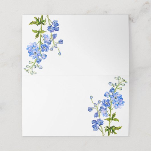 Delphinium geschilderd blauwe bruiloft gast plaats plaatskaartje (Buitenkant ongevouwen)
