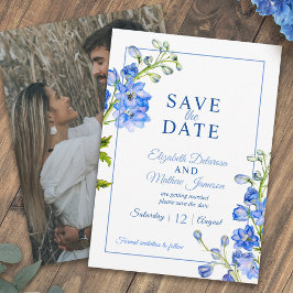 Delphinium geschilderde blauwe bloem foto bruiloft save the date