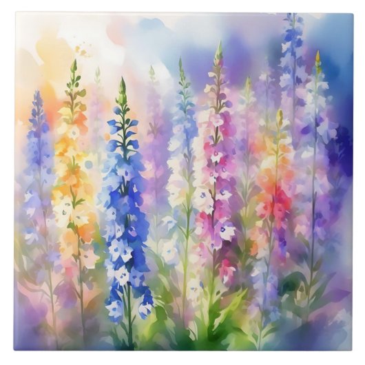Delphinium impressionist levendig tegeltje (Voorkant)