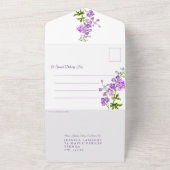 Delphinium paarse bloemen waterverf bruiloft all in one uitnodiging (Buitenkant)