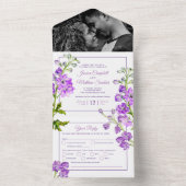 Delphinium paarse bloemen waterverf bruiloft all in one uitnodiging (Binnen)