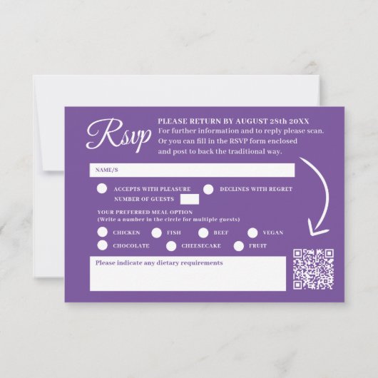 Delphinium paarse waterverf bruiloft QR code RSVP Kaartje (Achterkant)