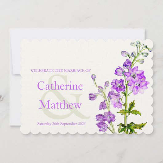 Delphinium paarse waterverf bruiloft uitnodiging (Voorkant)