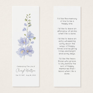 Delphinium | Simple Memorial Mini Bookmark Visitekaartjes