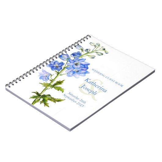 Delphinium waterverf blauw bruiloft gastenboek notitieboek (Linkerzijde)