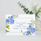 Delphiniumbloemen blauwe waterverf bruiloft QR-cod RSVP Kaartje (Staand voorkant)