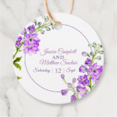 Delphiniumbloemen paarse waterverf bruiloft bedankjes labels (Voorkant)