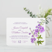 Delphiniumbloemen paarse waterverf bruiloft kaart (Staand voorkant)
