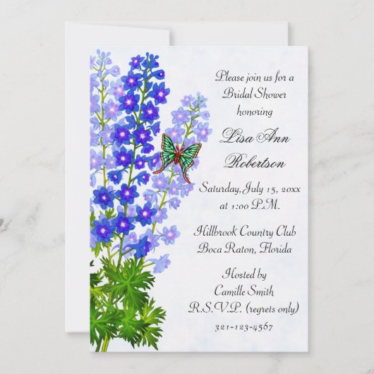 Delphiniums Floral Bridal Shower Invitation Kaart (Voorkant)