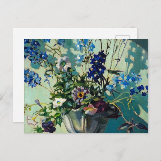 Delphiniums in a White Vase by Grant Wood Briefkaart (Voorkant / Achterkant)