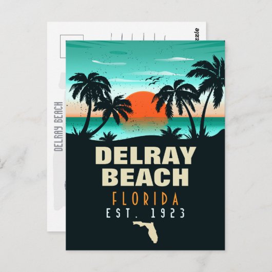 Delray Beach Florida Retro Sunset Souvenirs 60s Briefkaart (Voorkant / Achterkant)