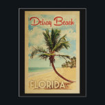 Delray Beach Palm Tree Vintage Travel Briefkaart<br><div class="desc">Een unieke retro mid-eeuwse moderne Delray Beach Florida-kunst van het oude poster. Het bevat een gebogen palmboom op zandige stranden met oceaan onder een blauwe troebele hemel.</div>