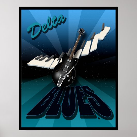Delta Blues Guitar en Keyboard Starburst Poster (Voorkant)