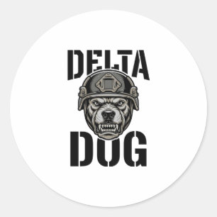 Delta Dog Bulldog Helm Vintage Gravure Ontwerp_ Ronde Sticker