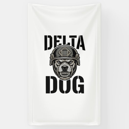 Delta Dog Bulldog Helm Vintage Gravure Ontwerp_ Spandoek (Verticaal)