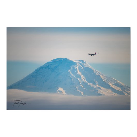 Delta jet vliegend door Mt. Rainier - Seattle, WA Foto Afdruk (Voorkant)