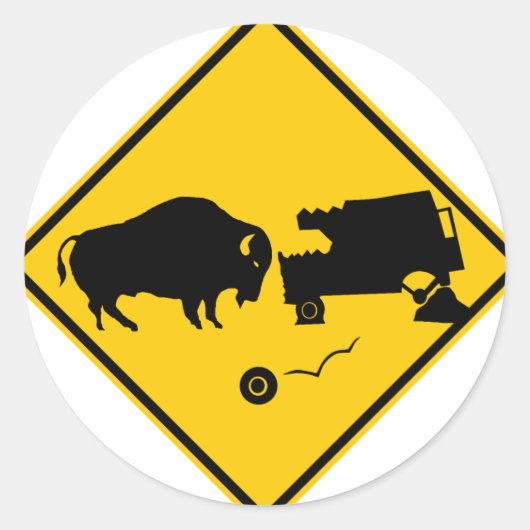 Delta Junction, Alaska, Bison Warning Sign. Ronde Sticker (Voorkant)